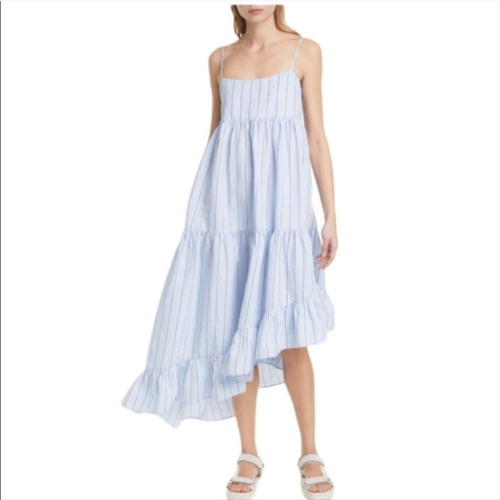 Frame Denim Gemma Asymmetrical Dress In Ciel Multi Contemporary Coastal Sz S